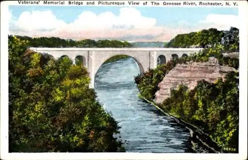 Ak Rochester New York USA, Veterans Memorial Bridge, Genesee River