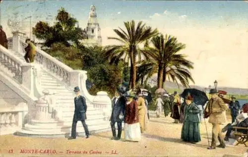 Ak Monte Carlo Monaco, Casino, Terrasse, Treppe, Spaziergänger