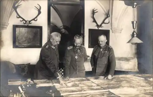 Foto Ak Pszczyna Pleß Schlesien, Wilhelm II., Hindenburg, Ludendorff, Hauptquartier, I WK