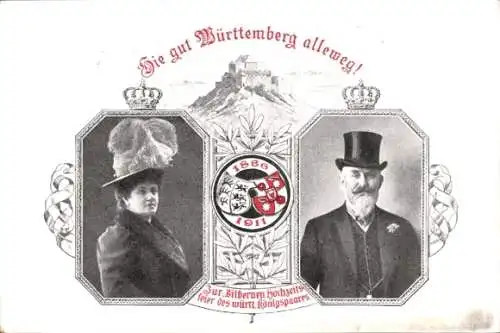 Ganzsachen Wappen Passepartout Ak Silberne Hochzeitsfeier des württ. Königspaares 1911