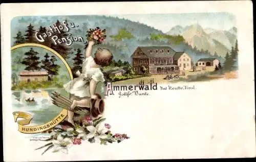 Ak Ammerwald Reutte in Tirol, Gasthof und Pension Hundingshütte