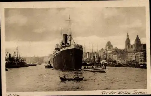 Ganzsachen Ak Szczecin Stettin Pommern, vor der Haken Terrasse, Dampfer, Schleppschiffe