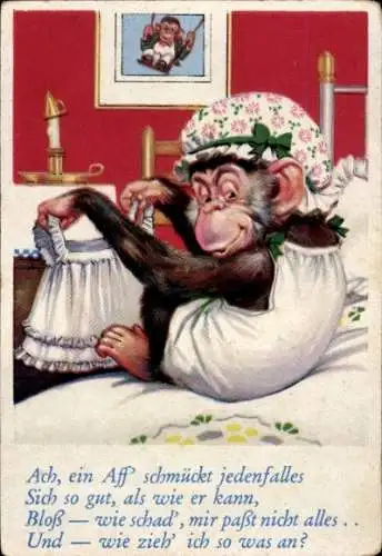 Sammelbild Lustige Bilder Nr. 95, Schimpanse in Unterwäsche