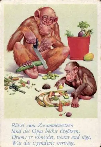Sammelbild Lustige Bilder Nr. 80, Orang Utans, Gemüse
