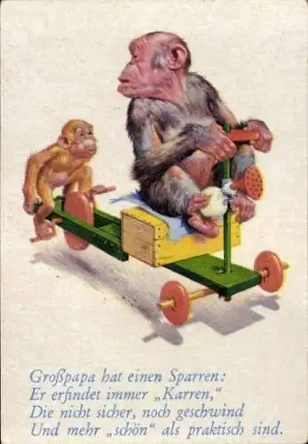 Sammelbild Lustige Bilder Nr. 69, Zwei Affen mit einem Dreirad