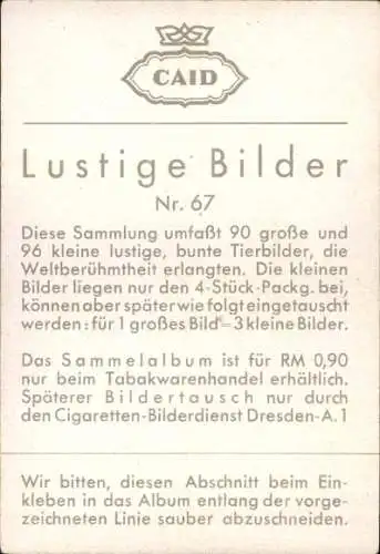 Sammelbild Lustige Bilder Nr. 67, Orang Utan in einem Korb, Luftballons, Schwein