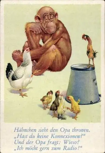 Sammelbild Lustige Bilder Nr. 64, Orang Utan und Hühner