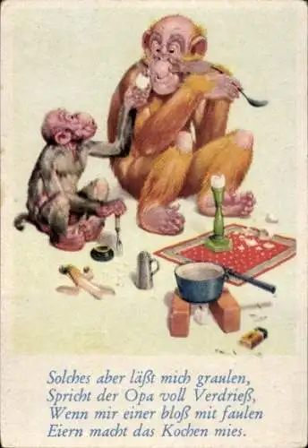 Sammelbild Lustige Bilder Nr. 43, Orang Utan und Schimpanse beim Essen