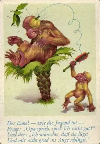 Sammelbild Lustige Bilder Nr. 17, Orang Utan auf einer Palme