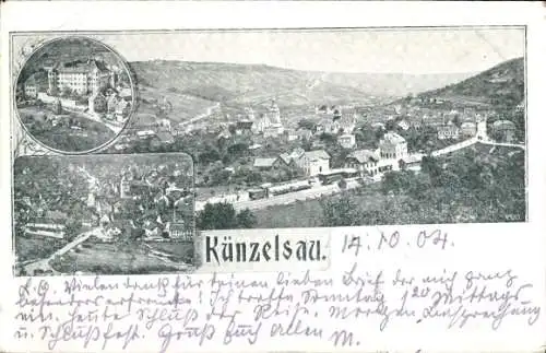 Ak Künzelsau am Kocher Hohenlohekreis, Gesamtansicht, Bahnhof