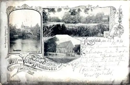 Ak Königsfeld in Sachsen, Gasthof Vergissmeinnicht, Kirche, Schlossteich