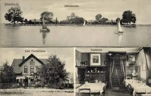 Ak Steinhude Wunstorf in Niedersachsen, Wilhelmstein im Steinhuder Meer, Café Fischerhaus, Gaststube