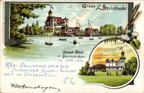 Litho Steinhude Wunstorf in Niedersachsen, Strandhotel, Steinhuder Meer