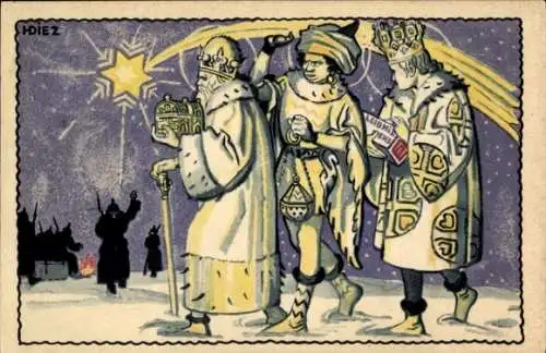Künstler Ak Diez, Glückwunsch Weihnachten, Heilige Drei Könige mit Leibniz Keksen, Reklame