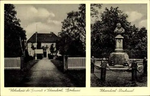 Ak Bordenau Neustadt am Rübenberge, Scharnhorst Denkmal, Wohnhaus des Generals