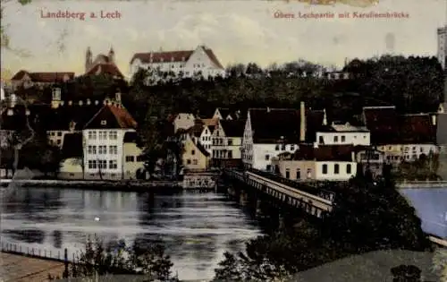 Ak Landsberg am Lech Oberbayern, Obere Lechpartie mit Karolinenbrücke