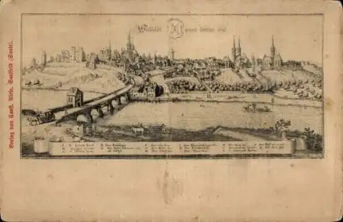Künstler Ak Merian, Saalfeld an der Saale Thüringen, Historische Stadtansicht um 1640