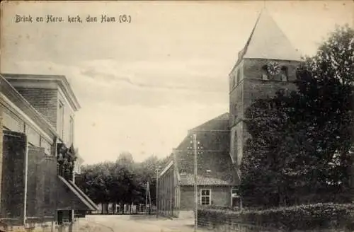 Ak Den Ham Overijssel, Brink und Herv. Kirche