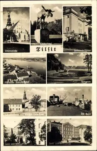 Ak Sowjetsk Tilsit Ostpreußen, Elchdenkmal, Ordenskirche, Der Hafen, Land und Amtsgericht