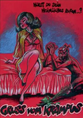 Künstler Ak Purzi, Krampus, Betender Teufel, Hörst du sein heimliches Rufen...?