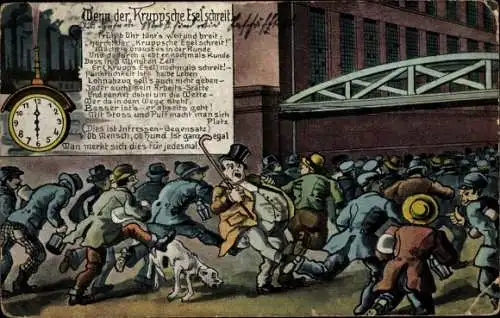 Ak Essen im Ruhrgebiet, Wenn der Krupp'sche Esel schreit, Zeichnung