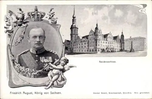 Ak Dresden, König Friedrich August III von Sachsen, Residenzschloss, Putte