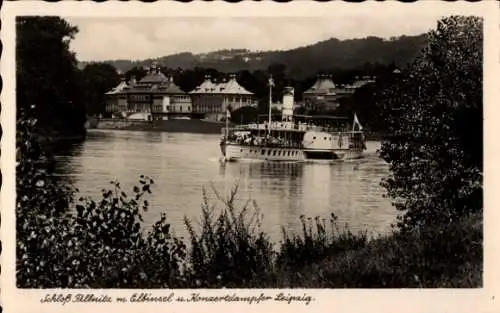 Ak Dresden Pillnitz, Konzertdampfer Leipzig, Elbinsel, Schloss Pillnitz