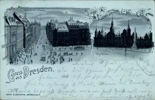 Mondschein Litho Dresden Altstadt, Königliches Schloss, König Johann Straße