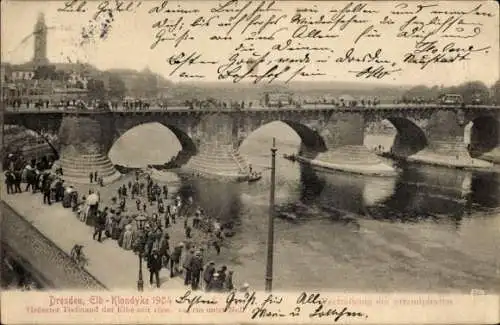 Ak Dresden, Elb Klondyke, Vertreibung der Strandpiraten, Tiefstand der Elbe im Juli 1904