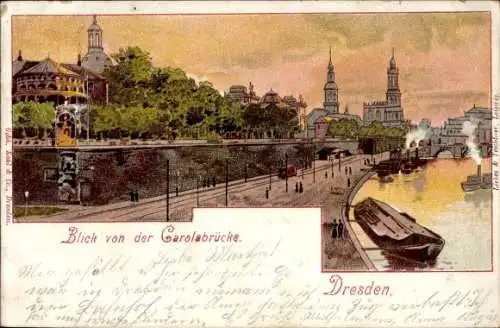 Künstler Ak Dresden Altstadt, Blick von der Carolabrücke