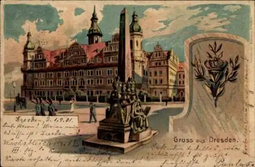 Litho Dresden Altstadt, Königliches Schloss, Denkmal