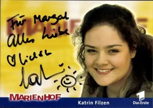 Ak Schauspielerin Katrin Filzen, Portrait, Autogramm, Marienhof, ARD