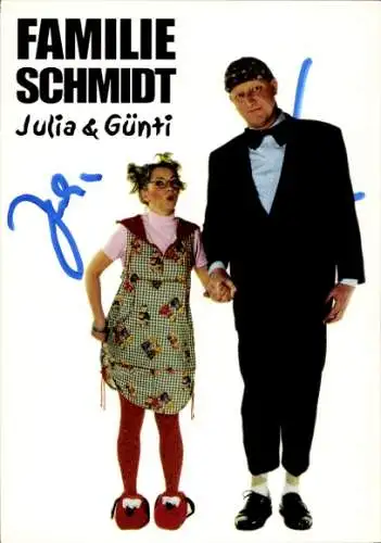 Ak Schauspieler Günti Schmidt, Schauspielerin Julia Schmidt, Portrait, Familie Schmidt, Autogramm