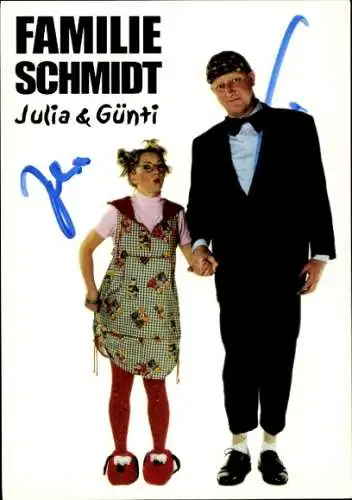 Ak Schauspieler Günti Schmidt, Schauspielerin Julia Schmidt, Portrait, Familie Schmidt, Autogramm