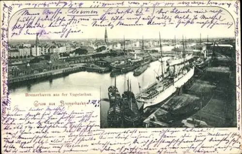 Ak Bremerhaven, Stadtpanorama, Hafen, Schiffe