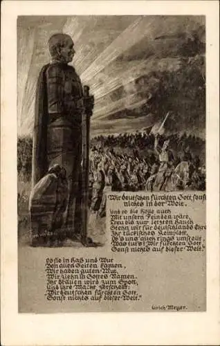 Künstler Ak Bismarck, Wir Deutschen fürchten Gitt, sonst nicht in der Welt, Gedicht Ulrich Meyer