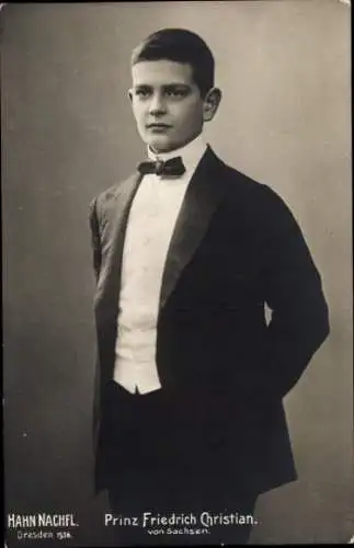 Ak Prinz Friedrich Christian von Sachsen, Anzug, Fliege