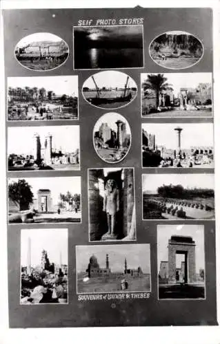 Passepartout Ak Luxor und Thebes Ägypten, Moschee, Tor, Ruinen, Pharao Statue