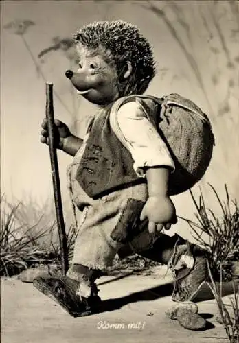Ak Mecki der Igel, Komm mit, Wanderstock, Rucksack