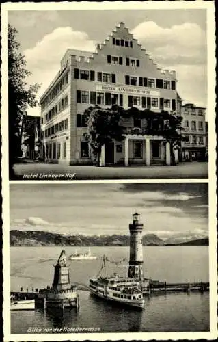 Ak Lindau am Bodensee Schwaben, Hotel Lindauer Hof, Hafeneinfahrt, Leuchtturm, Dampfer Deutschland