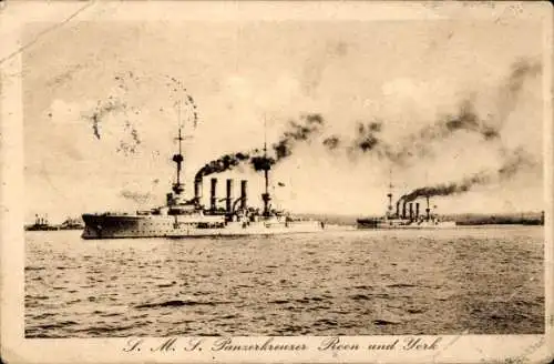 Ak Deutsche Kriegsschiffe, SMS Roon, SMS Yorck, Panzerkreuzer, Kaiserliche Marine
