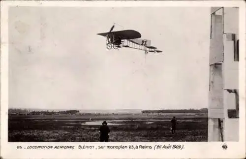 Ak Reims Marne, Luftlokomotive, Blériot auf Eindecker 23 1909