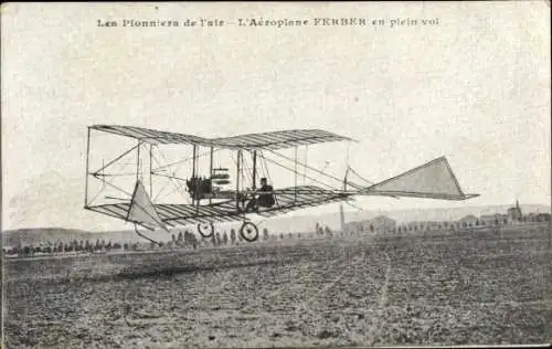 Ak Die Pioniere der Luft, das Ferber-Flugzeug im vollen Flug