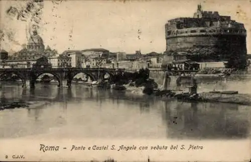 Ak Roma Rom Lazio, Ponte e Castel S. Angelo con veduta del S. Pietro