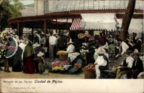 Ak Mexiko Stadt, Mercado de las Flores, Blumenmarkt, Händler