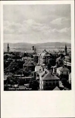 Ak Zittau in Sachsen, Teilansicht, Berge