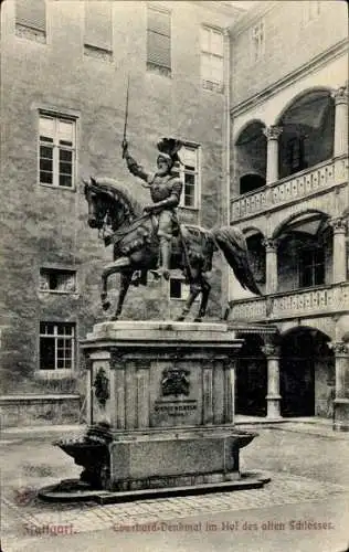 Ak Stuttgart in Württemberg, Eberhard-Denkmal, Schlosshof