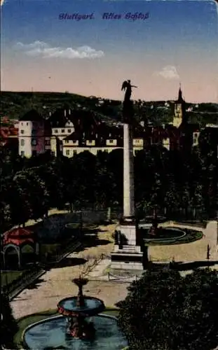 Ak Stuttgart Württemberg, Altes Schloss, Säule, Brunnen