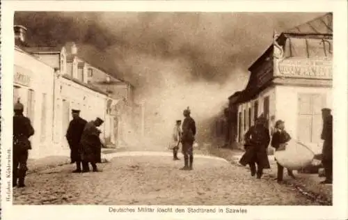 Ak Šiauliai Szawle Schaulen Litauen, Deutsches Militär löscht Stadtbrand
