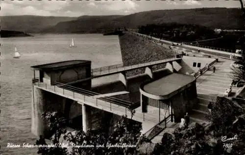 Ak Schwammenauel Heimbach in der Eifel, Talsperre, Rursee, Staudamm und Überlaufbecken